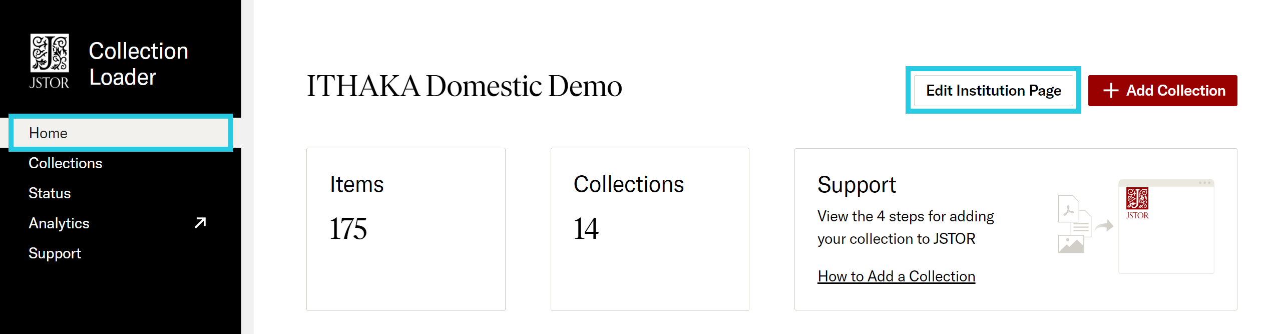 Edit Institution Page button on Tier 1 Home page
