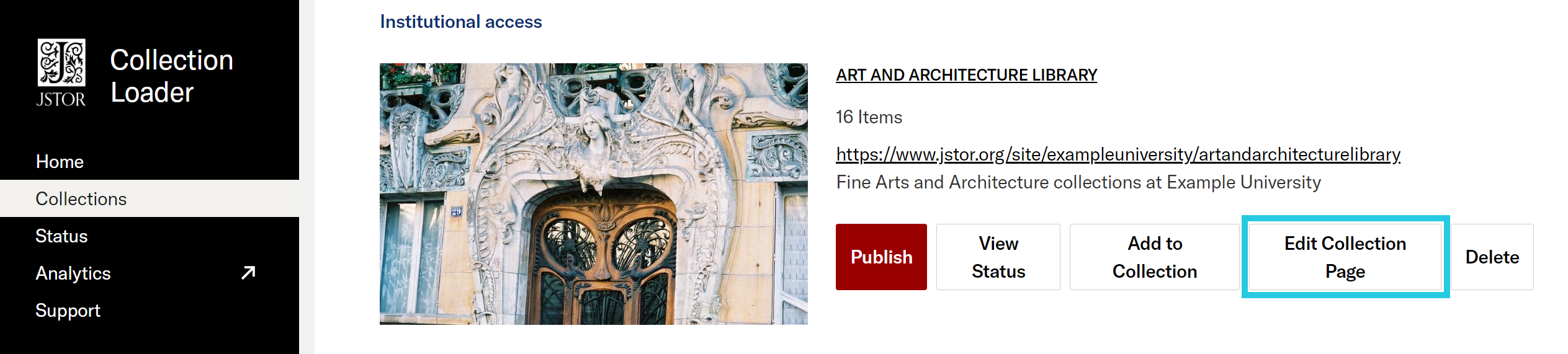 Edit Collection Page button on Tier 1 Collections page
