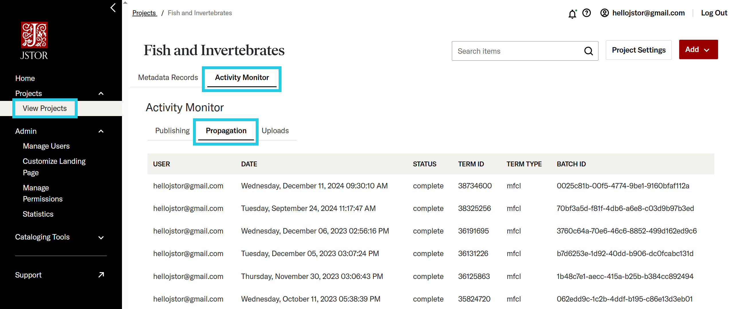Propagation tab in the Activity Monitor tab