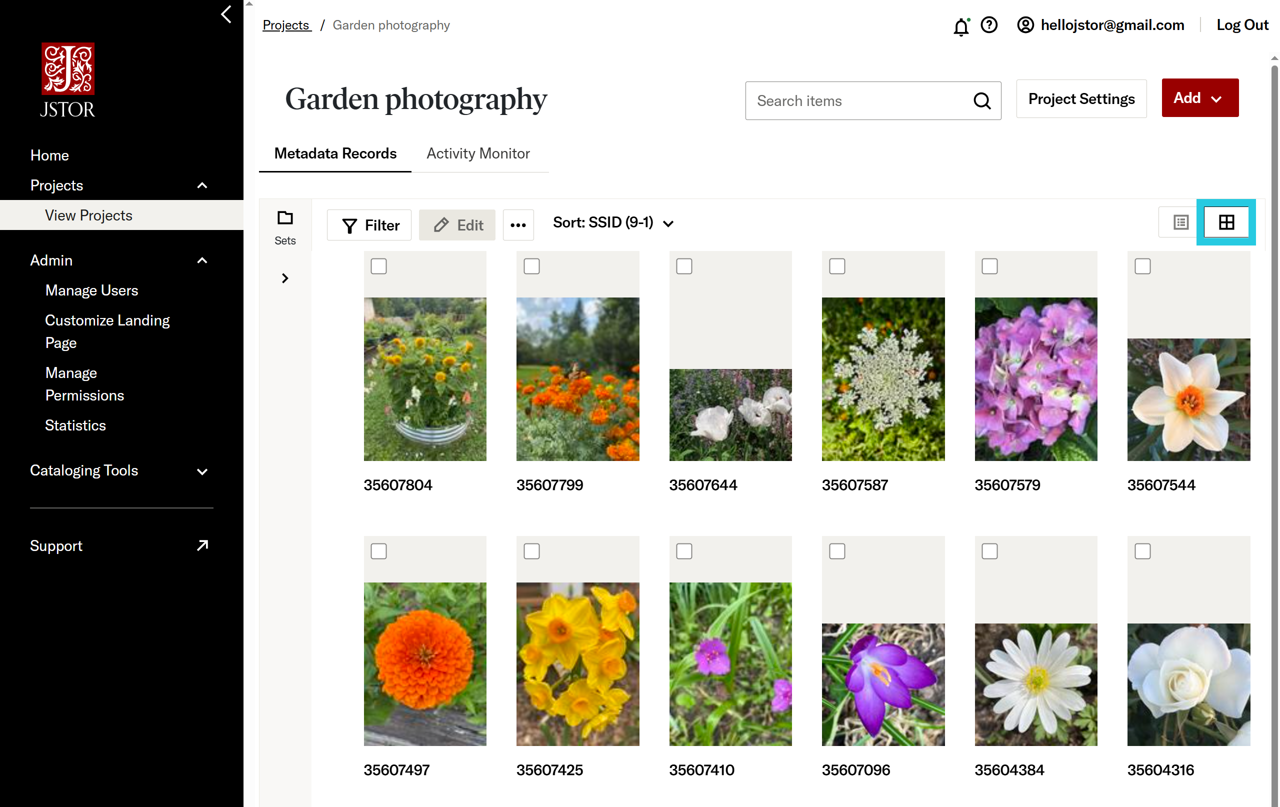 Project records in gallery view