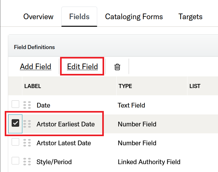 Editing a project field